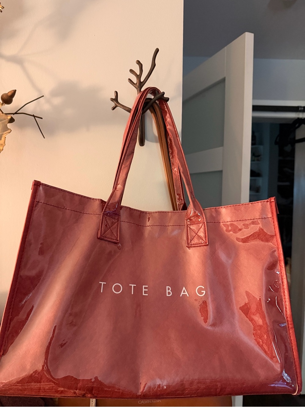 Glossy Red Tote Bag with Top Handles